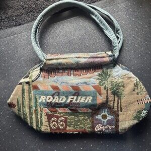 Route 66 Tapestry Tote Bag Highway Americana Road-Trip W/ Coin Purse Jade